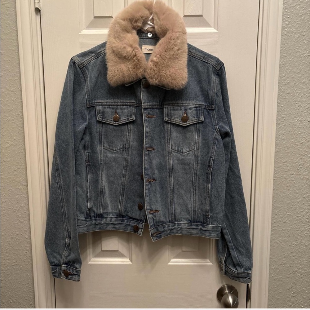 Denim Mono B Jacket with Faux Fur Collar